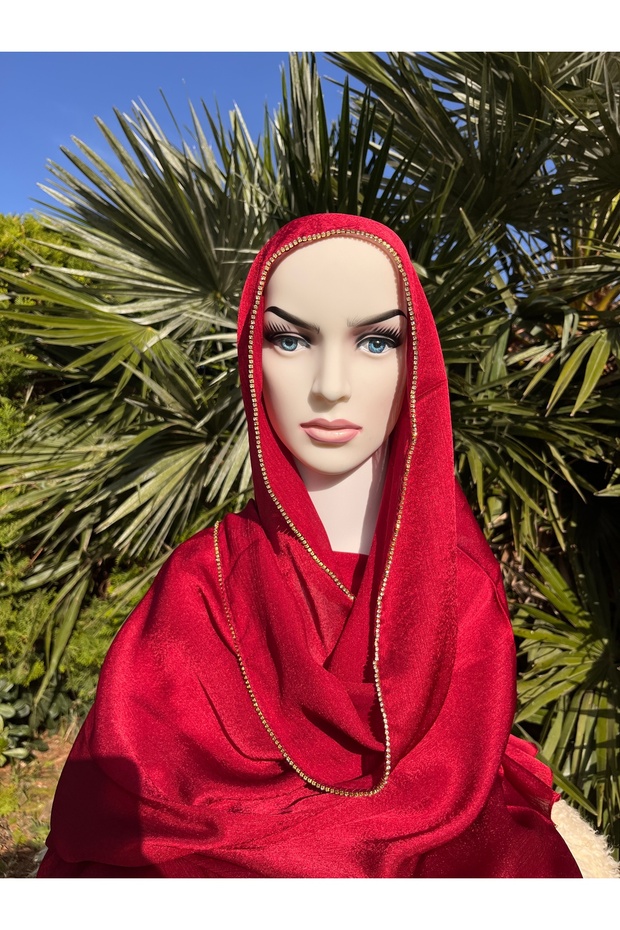 Shiny Stoned Satin Janjan Hijab Evening Dress Shawl