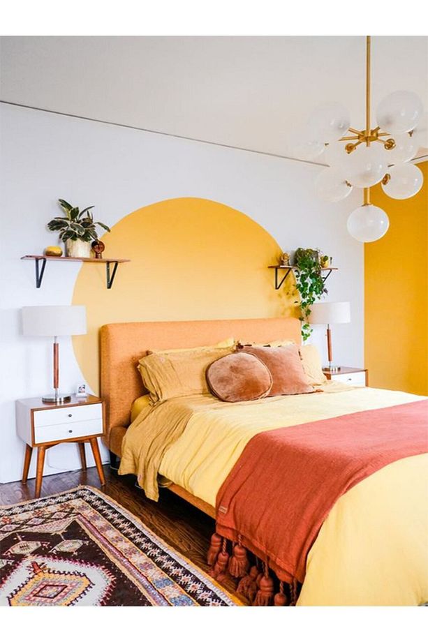 Kendiliğinden Yapışkanlı Kumaş Kanvas Dokulu Duvar Kağıdı Boho Bohem Tarz Sarı Yuvarlak Daire - 3