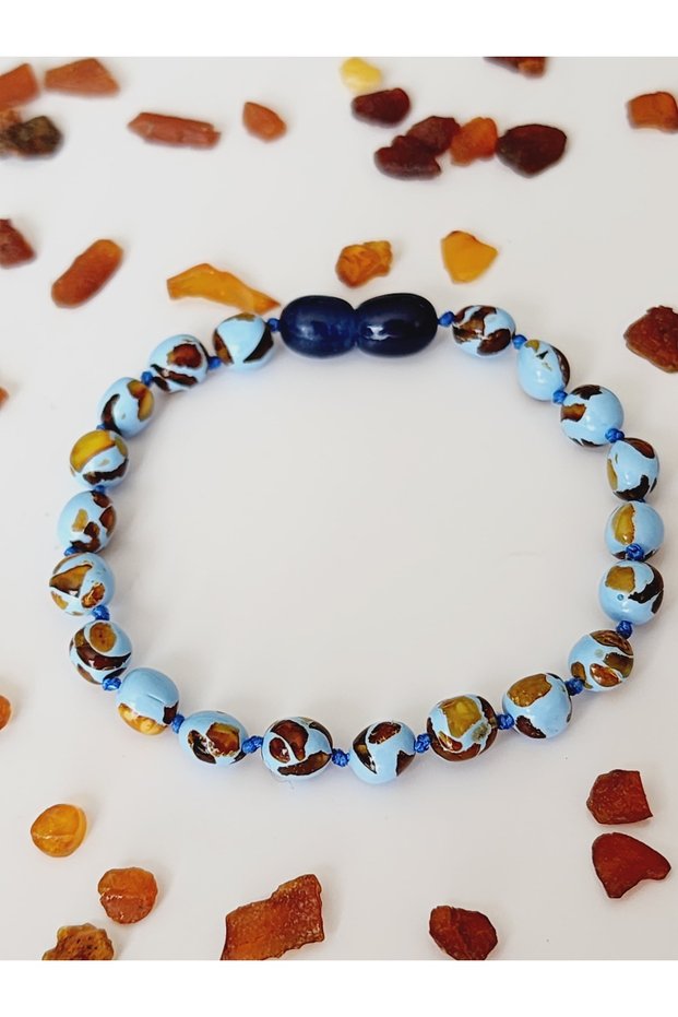 Mosaic Blue Amber Adult Bracelet 18 cm