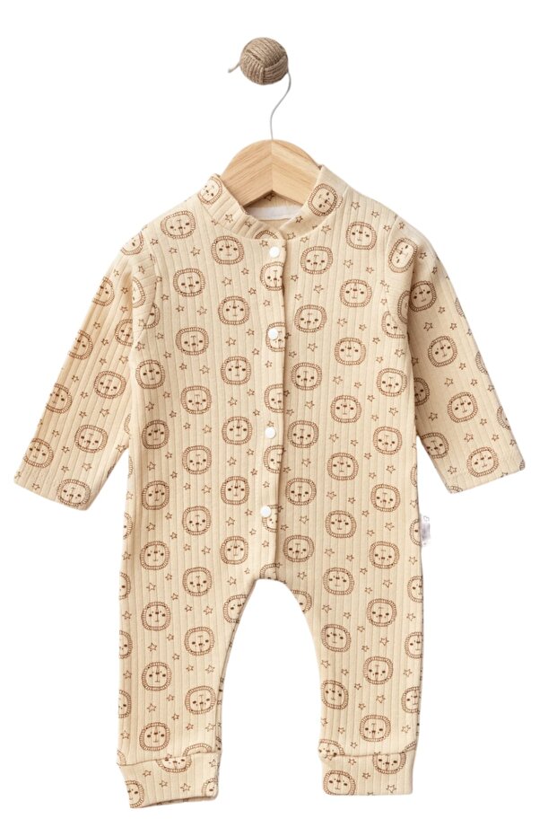 بذلة بيضاء اللون بنمط الأسد مع أزرار كبس - 1