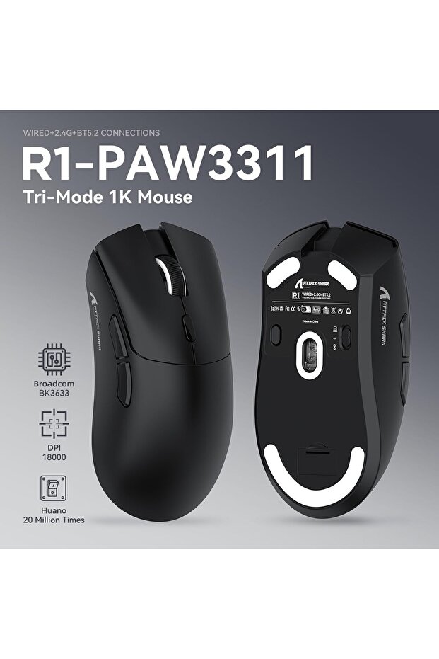 Attack Shark R1 Superlıght 18000 Dpı Ultra Hafif Paw3311 Kablosuz ...