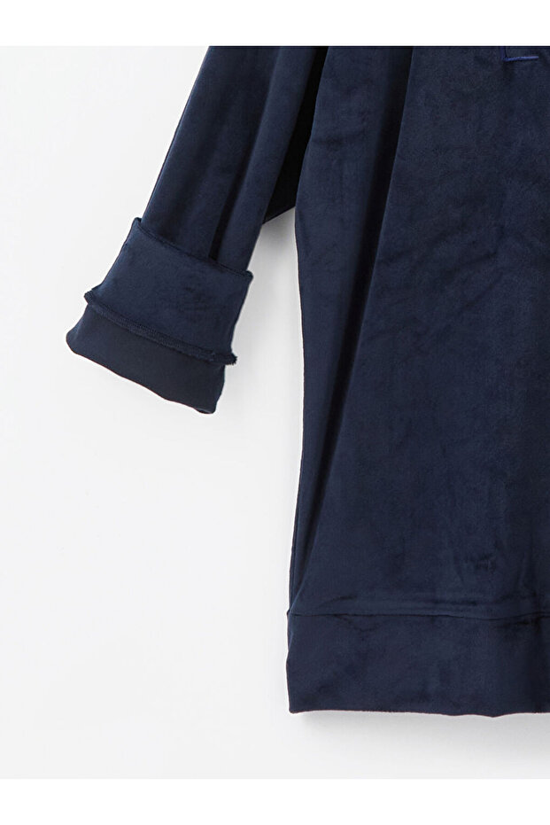 Kapüşonlu Kadife Kadın Pijama Üst - 8