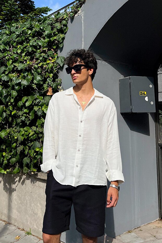 Basic Müslin Oversize Gömlek - 1