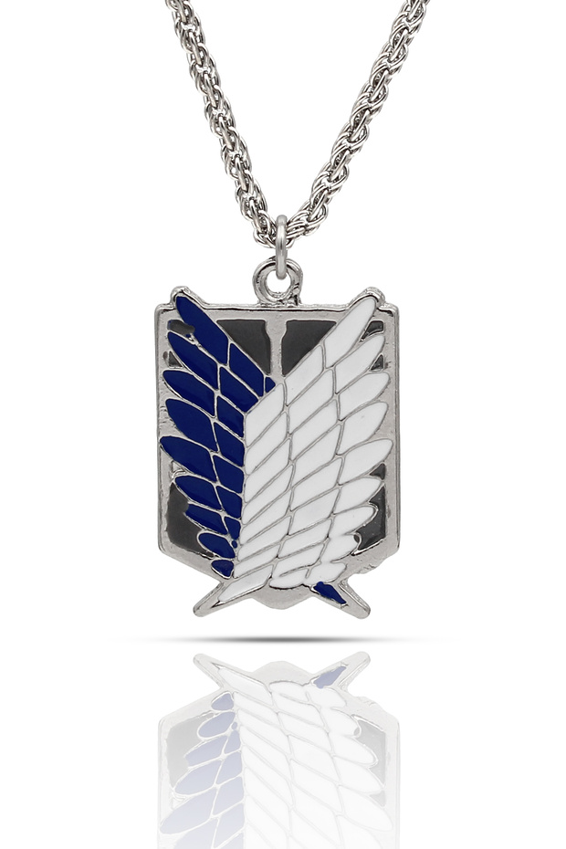 Attack on Titan Anime Fan Necklace - Enameled Silver Color Twist Chain