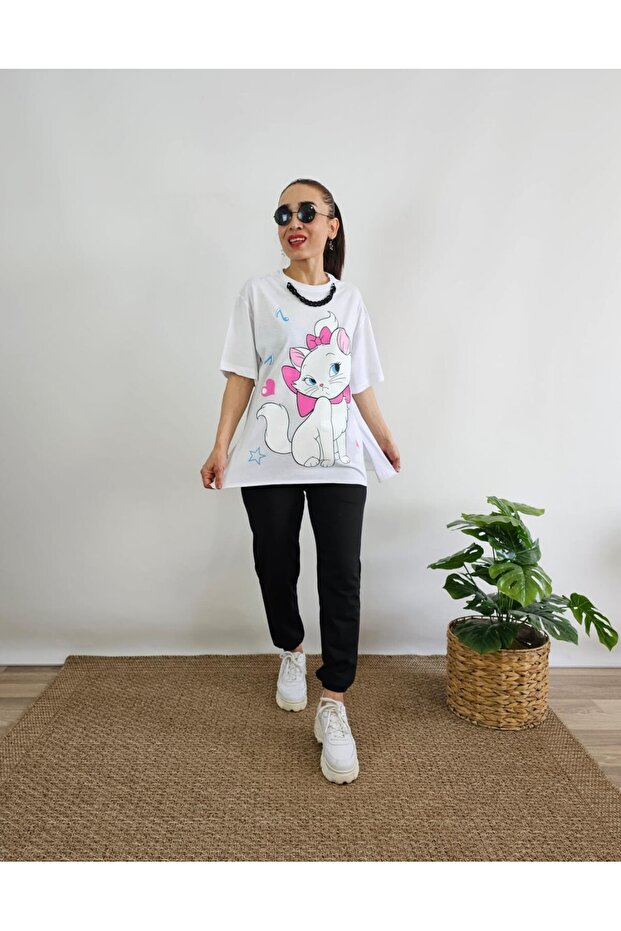 Cat Print Necklace Tracksuit Set