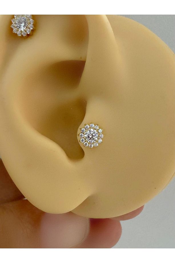 1 ADET G23 TİTANİUM ( TİTANYUM )ÇİÇEK MODEL TRAGUS HELİX CONCH LOBE UYUMLU PİERCİNG - 2