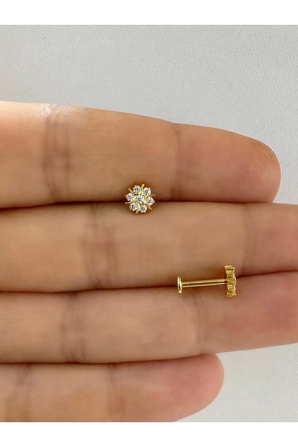 1 ADET G23 TİTANİUM ( TİTANYUM )ÇİÇEK MODEL TRAGUS HELİX CONCH LOBE UYUMLU PİERCİNG - 1