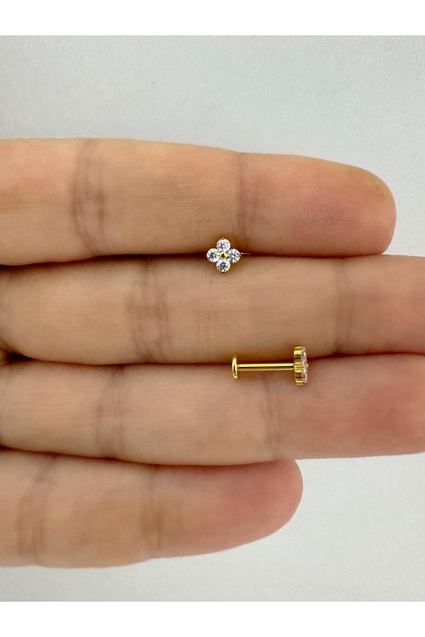 1 ADET G23 TİTANİUM ( TİTANYUM )ÇİÇEK MODEL TRAGUS HELİX CONCH LOBE UYUMLU PİERCİNG - 1