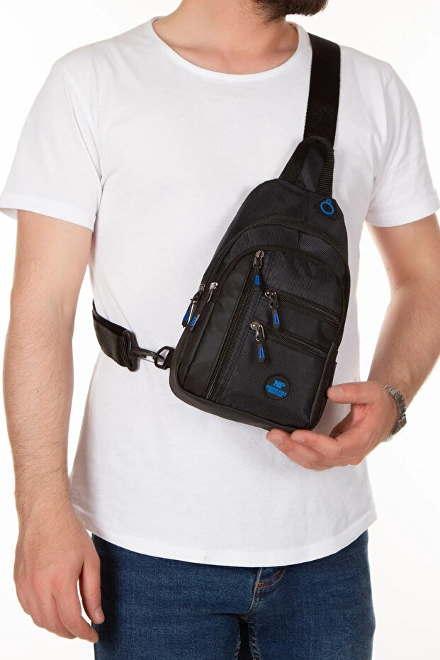 حقيبة صدر وكتف من قماش Impertex باللون الأسود مع منفذ USB لسماعات الرأس Tul202