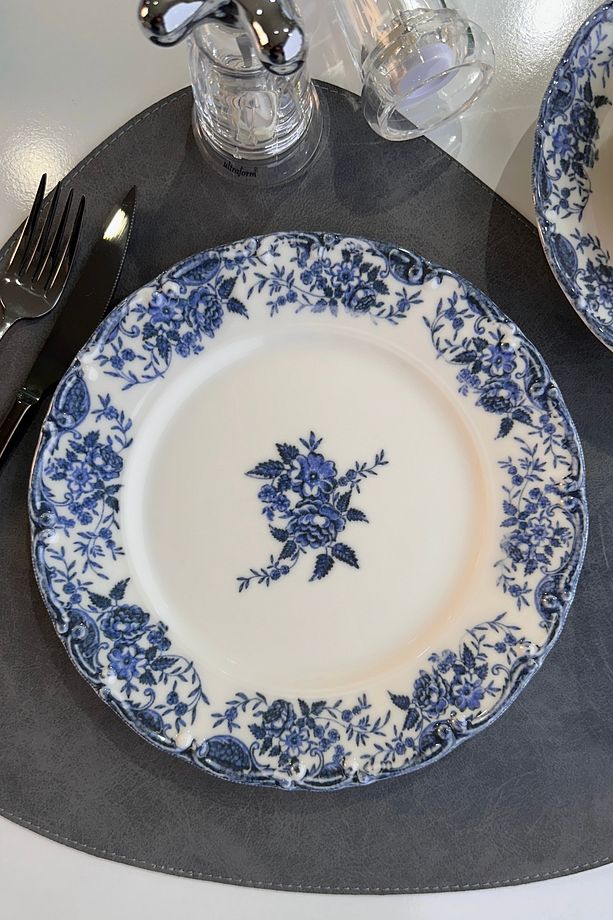 Vintage Blue 12 Parça 4 Kişilik Premium Porselen Yemek Takımı Mavi Çiçek Desenli - 3