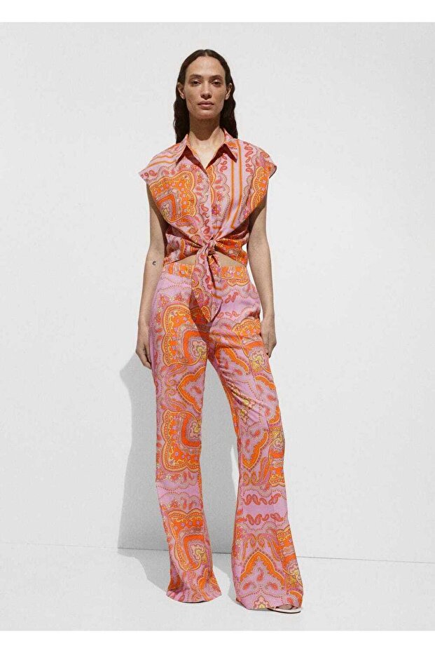 Desenli lyocell pantolon - 1