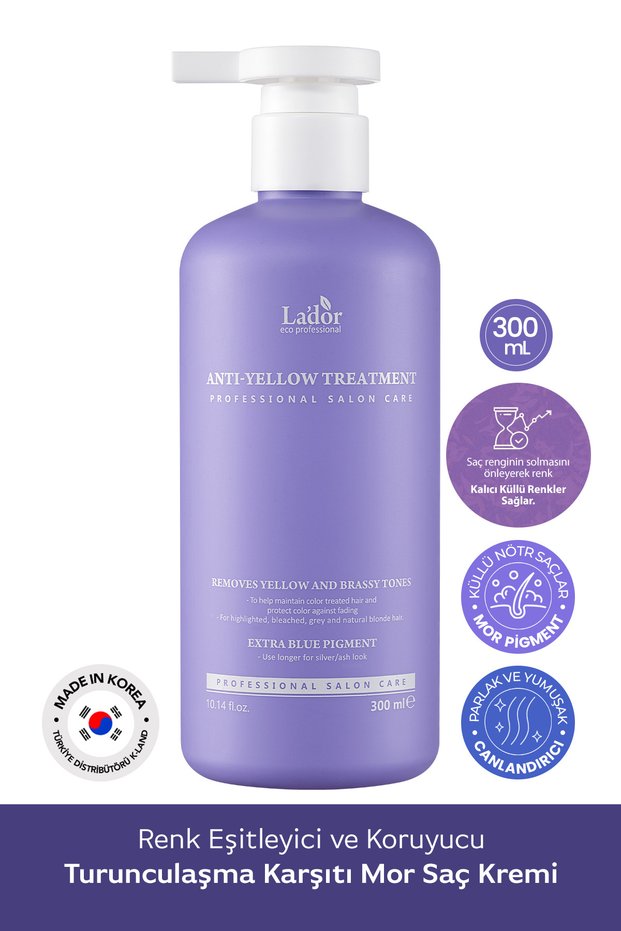 Color Equalizing and Protective Anti-Orange Purple Conditioner Lador Anti Yellow Treatment 300ml