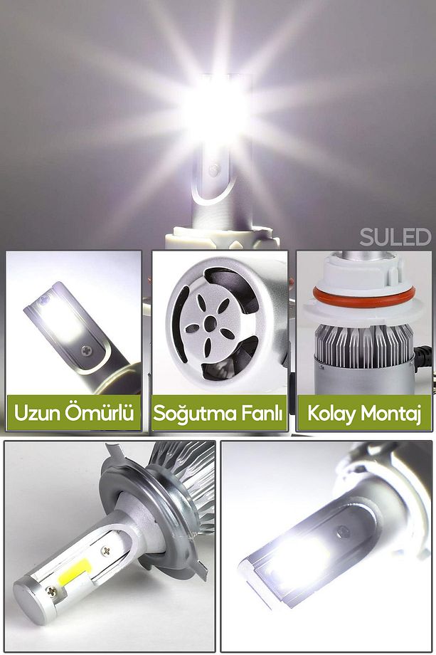 Yeni Model - Zenon H4 Led Araba Far Ampül Xenon Led Uzun Kısa 10800 Lümen Şimşek Etkili 6000k - 8