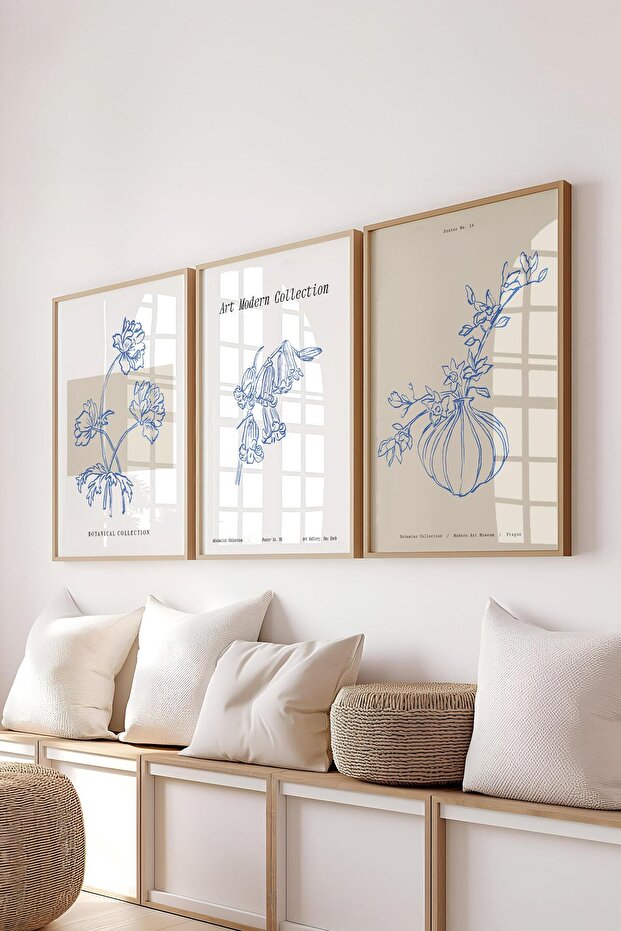 Çerçeveli Tablo Seti, 3 Adet Ahşap Çerçeve ve Minimalist Çizim Temalı Poster Seti, No:300586 - 2