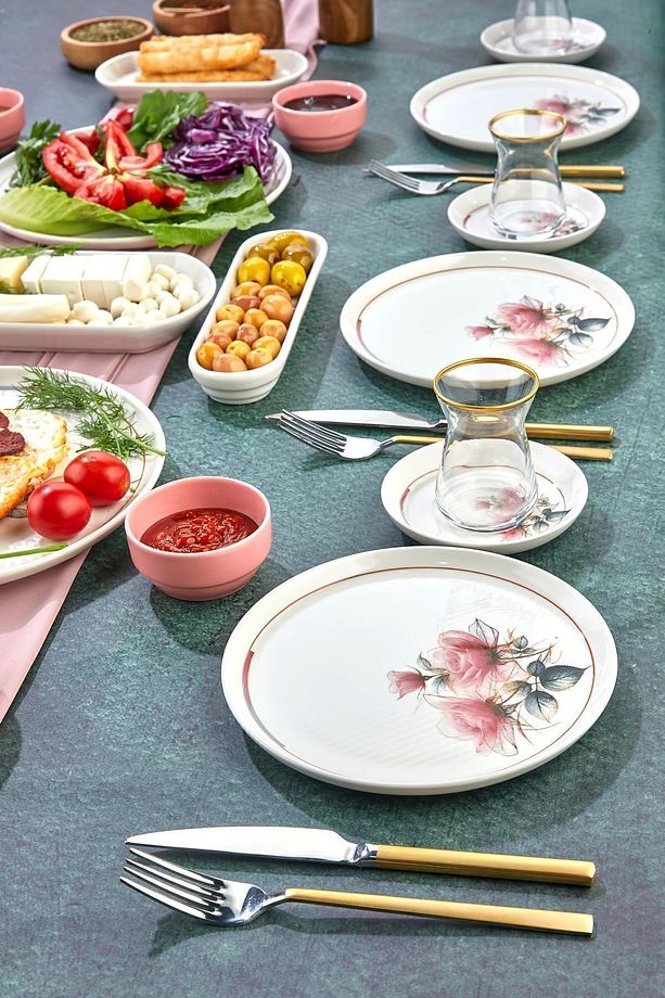 23 Parça 6 Kişilik Stackable Elegance Premium Kahvaltı Takımı Kahvaltılık Tabak Seti Sunum Set - 7
