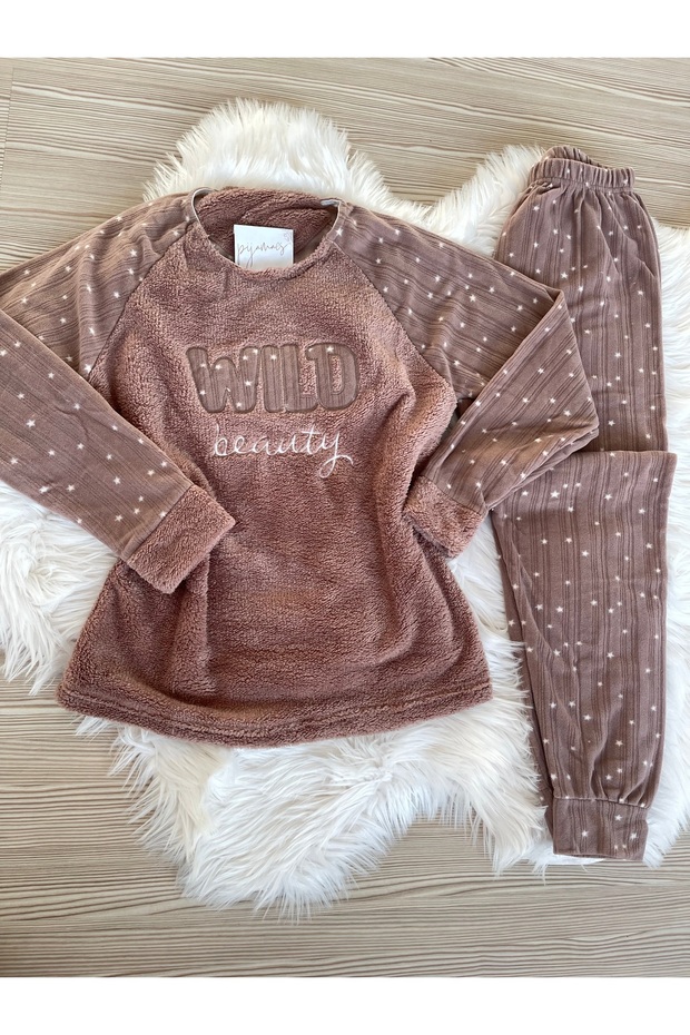 Mink Wild Patterned Fleece Pajama Set - 6