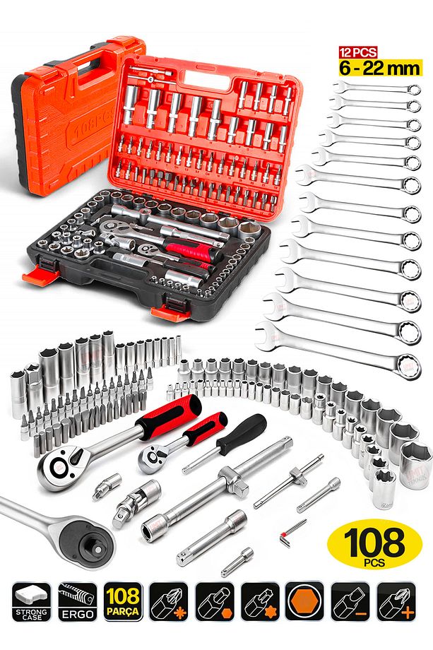 Profesyonel Cr-V Çeliği 120 Parça  1/2 Ve 1/4 Torx Cırcırlı Lokma  Anahtar Takımı Bits Uç Full Set - 1