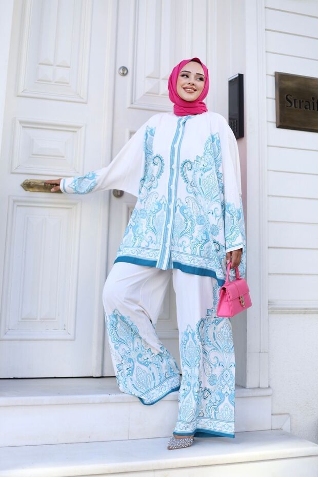 Patterned Women's Shirt and Trousers Set