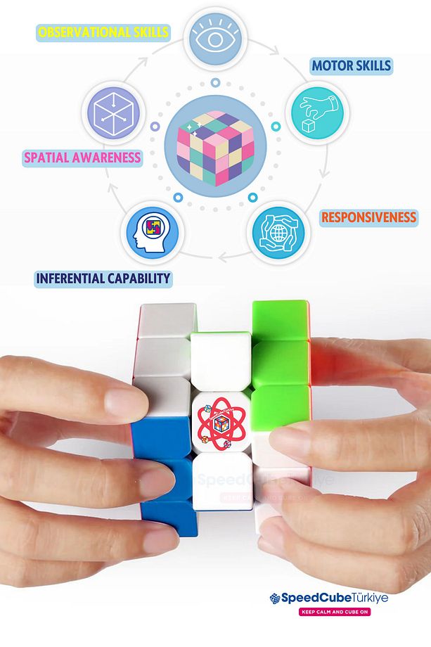 Atom 3x3 Profesyonel Manyetik Mıknatıslı Rubik Küp Akıl Küpü Zeka Küpü Speedcube Canlı Renkler - 6