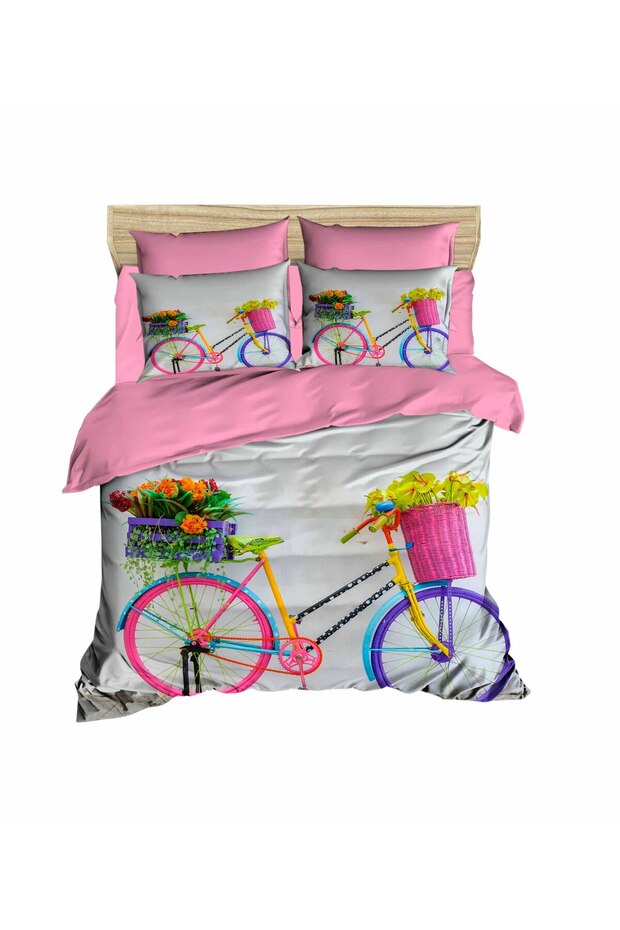 3D Digital Double Duvet Cover Set with Bicycle Strap