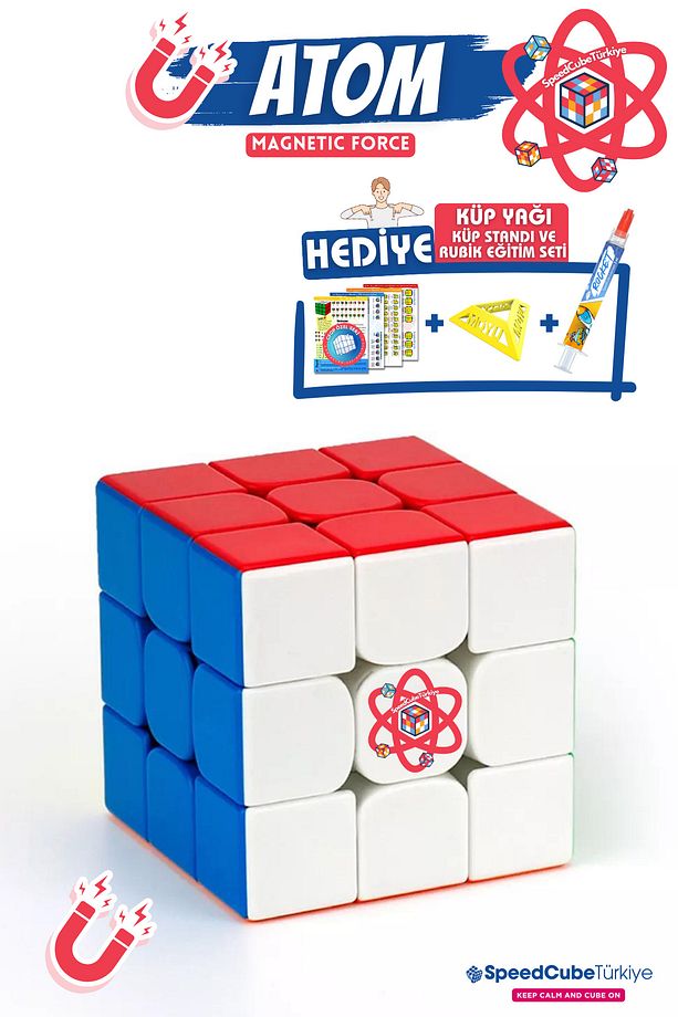 Atom 3x3 Profesyonel Manyetik Mıknatıslı Rubik Küp Akıl Küpü Zeka Küpü Speedcube Canlı Renkler - 1