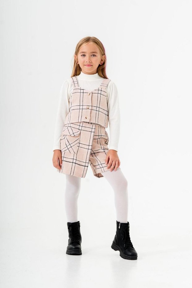 My Little One's 3-Piece Combination Set with Plaid Pocket Shorts and a Skirt - Salmon
