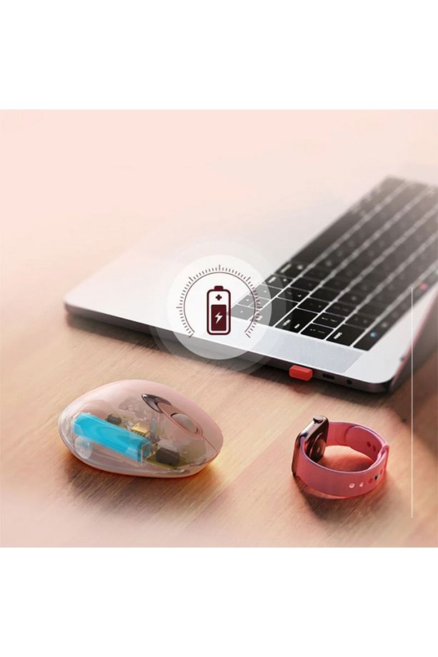 İNPHİC M8 Kablosuz Fare, Şarj Edilebilir Sessiz Kullanım 2.4G USB Mouse PEMBE - 8