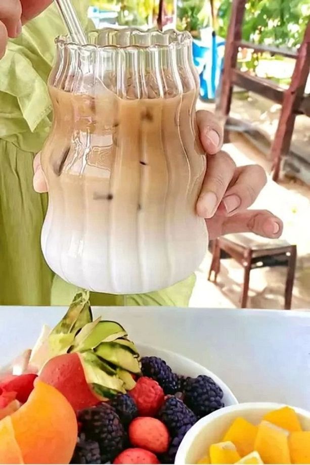 4'Lü Pipetli Sukabağı Şekli Latte Bardak Seti Iskandinav Tarz Cam Bardak Kahve Kokteyl Sunum Bardağı - 5