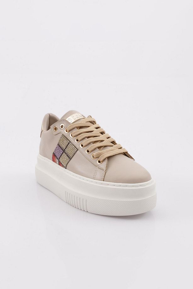 Kadın Kalın Taban Silver Taşlı Sneakers Ayakkabı Bej 15299723118 - 2