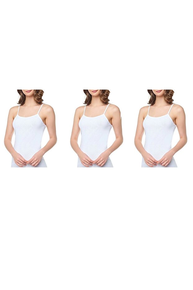 Women's White Cotton Tank Top with String Straps, Set of 3