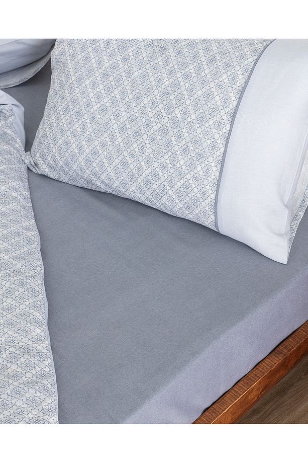 Clarice King Size %100 Pamuk Madame Coco Crep Baskılı Nevresim Takımı - Mavi/Gri - 8