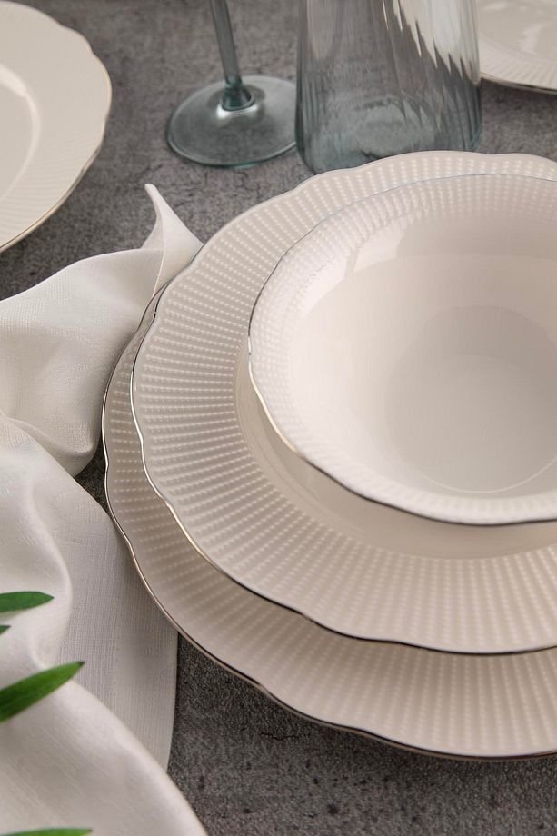 Bone Ilay 26 Parça 6 Kişilik Yemek Takımı Platin Fileli - 1