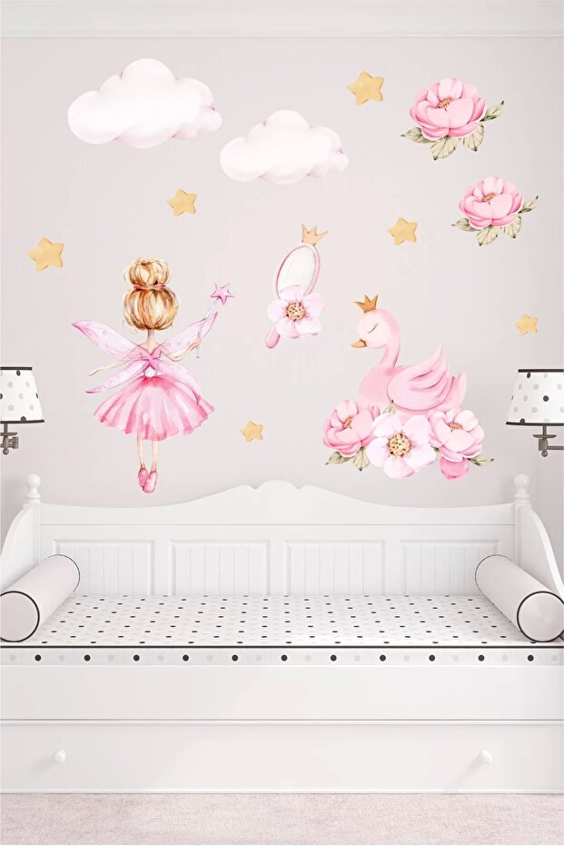 Ballerina And Swan Wall Sticker 50x70 Cm