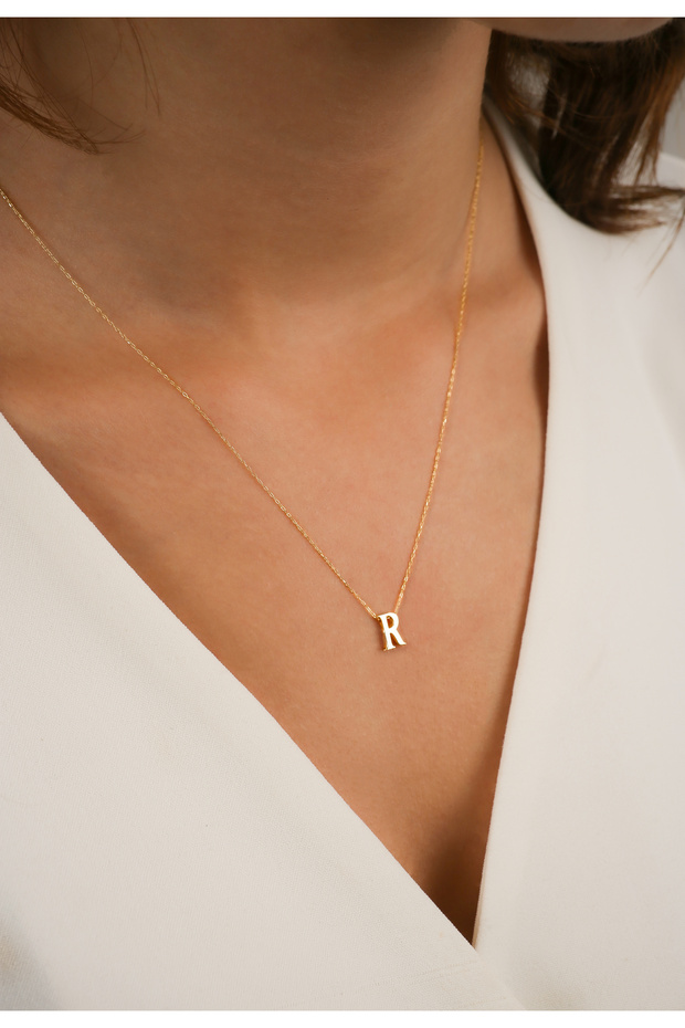 14 Ayar 3 Boyutlu R Harf Kolye - 1