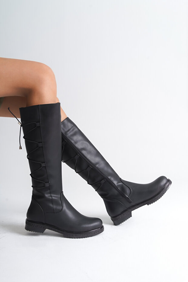 Térd alatti teljes fűzős, oldalsó cipzáras női csizma - 6