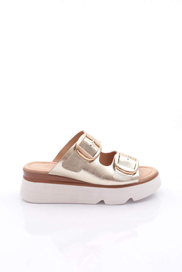 Women's Thick Sole Slippers Gold Genuine Leather