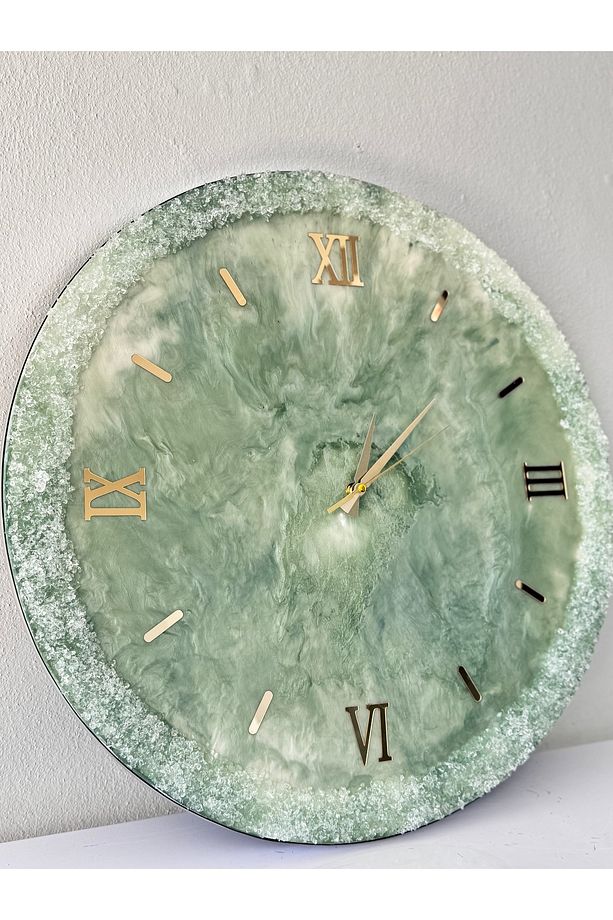 Mint Yeşili - Epoksi Duvar Saati -60 X 60 Cm - 6