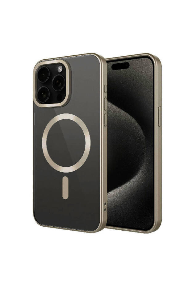 iPhone 15 Pro Compatible Case Magsafe Supported Matte Design Setro Cover - Titanium - T28876