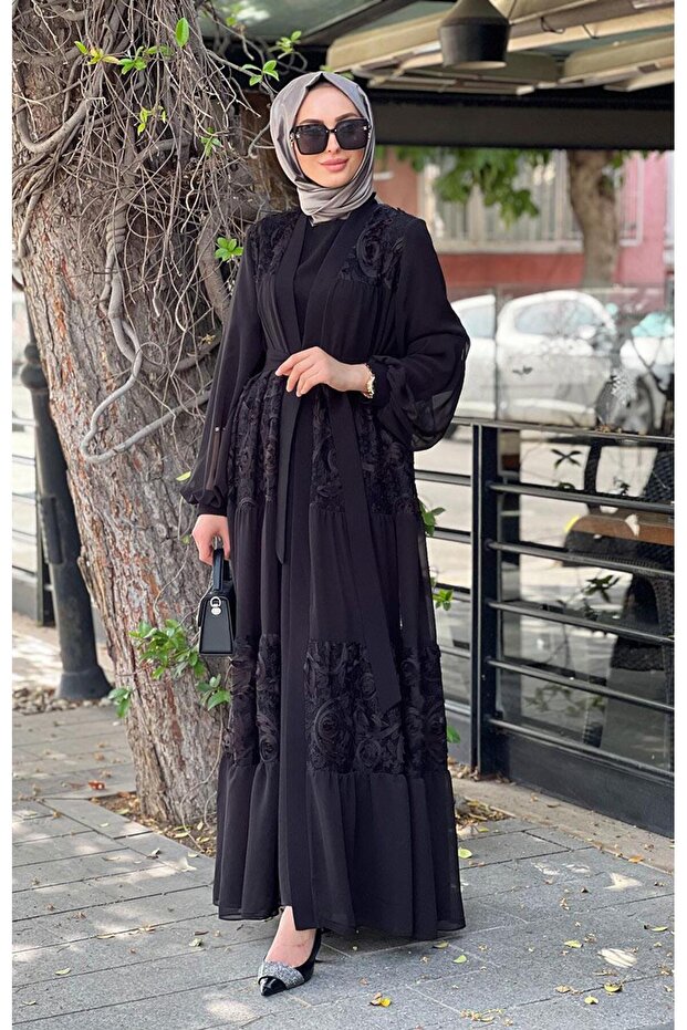 Nurcan Çetin Black Abaya Set - 7656N
