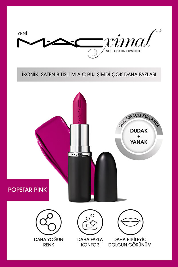 Macximal Sleek Satin Lipstick Iconic Satin Finish Lipstick-Popstar Pink 3.5Gm