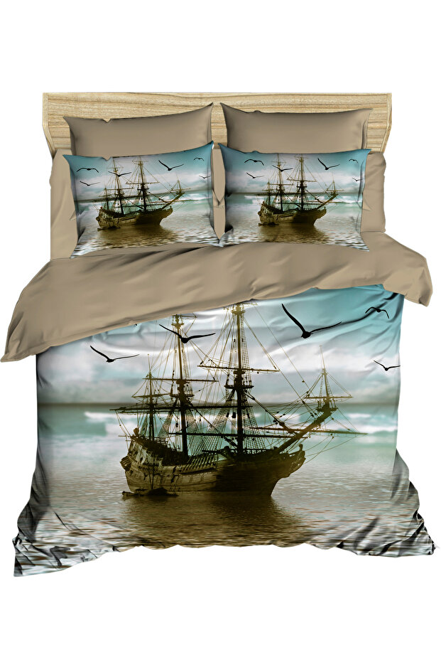 Ship and Seagulls 3D Digital Double Duvet Cover Set