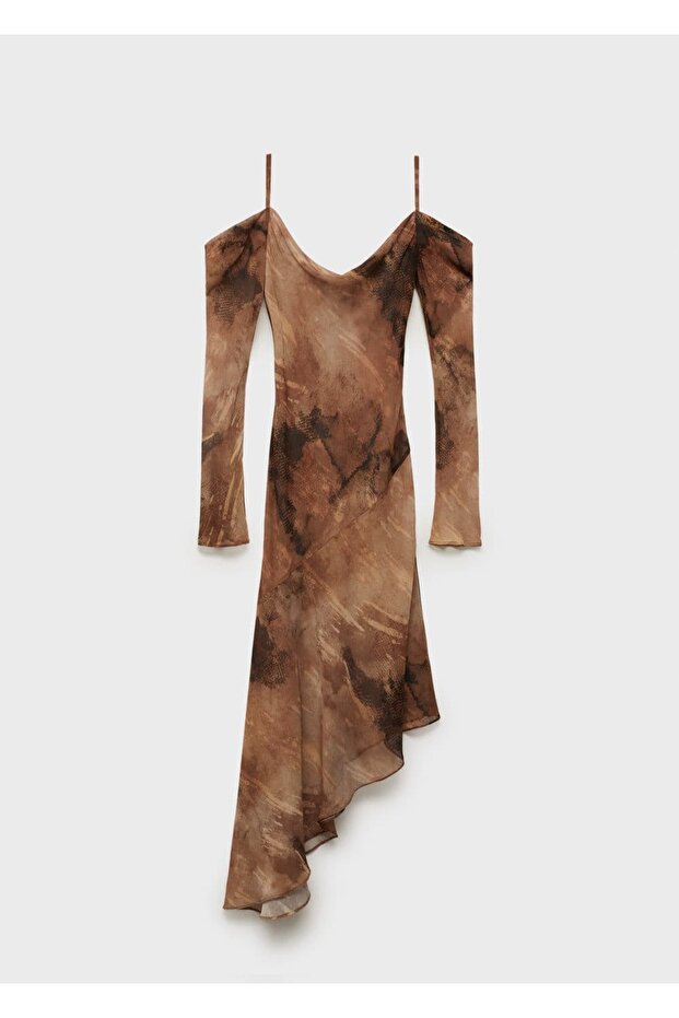 Desenli şifon elbise - 3