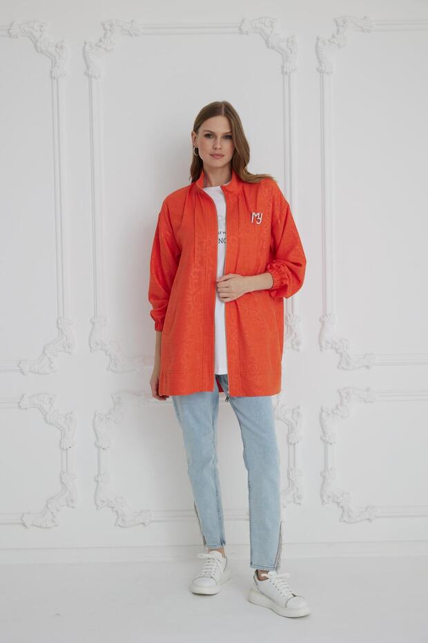 Self Patterned Linen Cap - Orange - 3