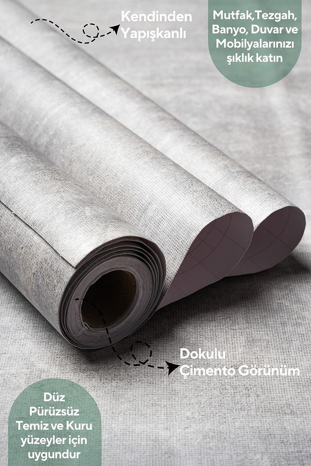 60cm×100cm Kendinden Yapışkanlı Dokulu Çimento Görünümlü Duvar Kağıdı Dolap Masa Kaplama - 3