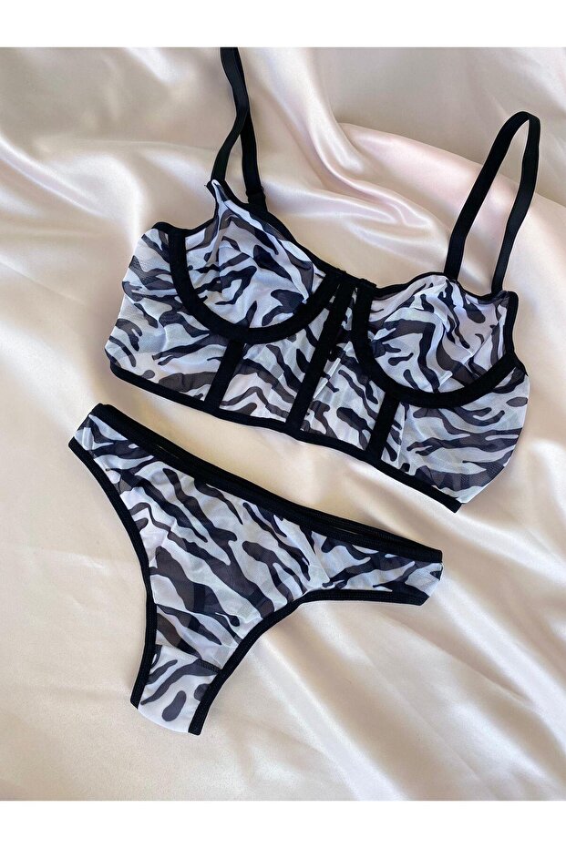 مجموعة Bralet بنمط الحمار الوحشي باللونين الأبيض والأسود