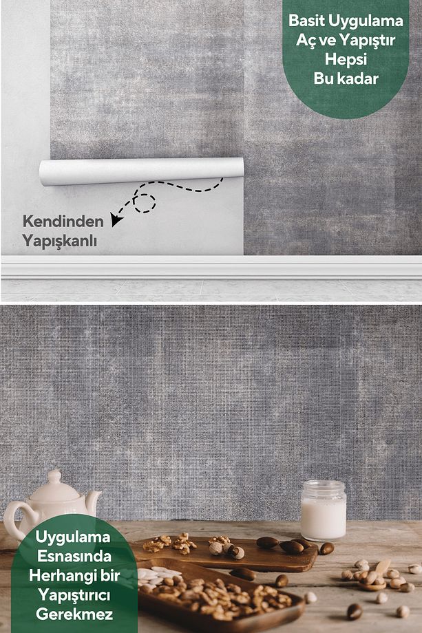 60cm×100cm Kendinden Yapışkanlı Dokulu Çimento Görünümlü Duvar Kağıdı Dolap Masa Kaplama - 5