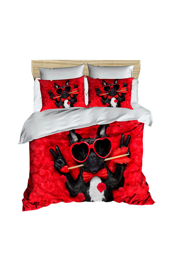 Valentine's Day Dog with Red Bow Tie 3D Digital Double Bedding Set