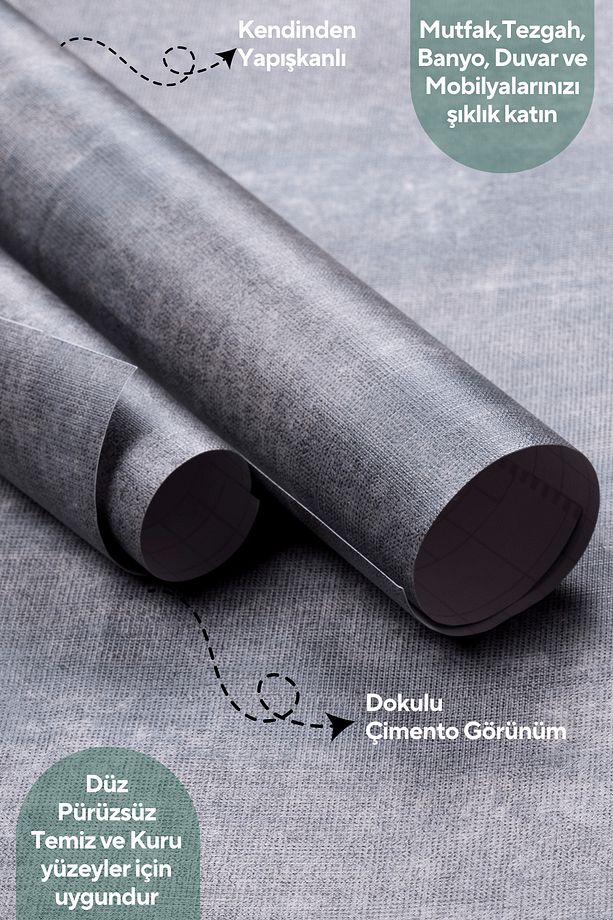 60cm×100cm Kendinden Yapışkanlı Dokulu Çimento Görünümlü Duvar Kağıdı Dolap Masa Kaplama - 3