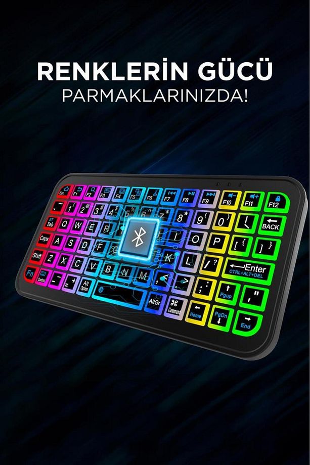 M7 Siyah Kablosuz Rgb Işıklı Bluetooth Mini Klavye - 5