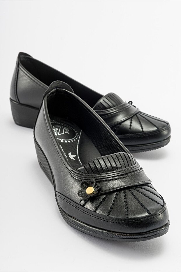 Women's Ballerinas with Side Flowers BLACK SKIN BLACK